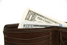 Old Wallet With Banknotes Of US Dollars Inside Stock Photo
