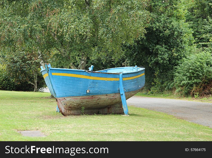 Unusual place to find a boat, by the roadside in Brittany, france. Unusual place to find a boat, by the roadside in Brittany, france