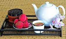 Tea Set With Chinese Tea And Litchees Stock Image