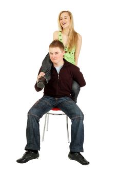 Sitting Guy Holds A Girl S Leg Stock Photography Sitting Guy Holds A Girl S Leg Stock Photography