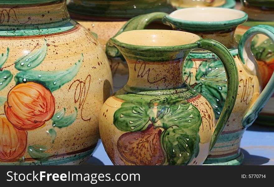 Colourful ceramics on the French Riviera, green pottery