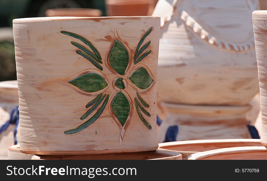 Colourful ceramics on the French Riviera, flowers pottery