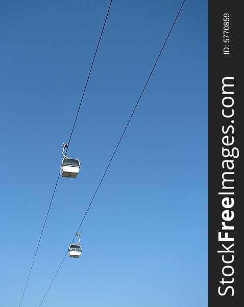 Funicular cabins moving towards each other