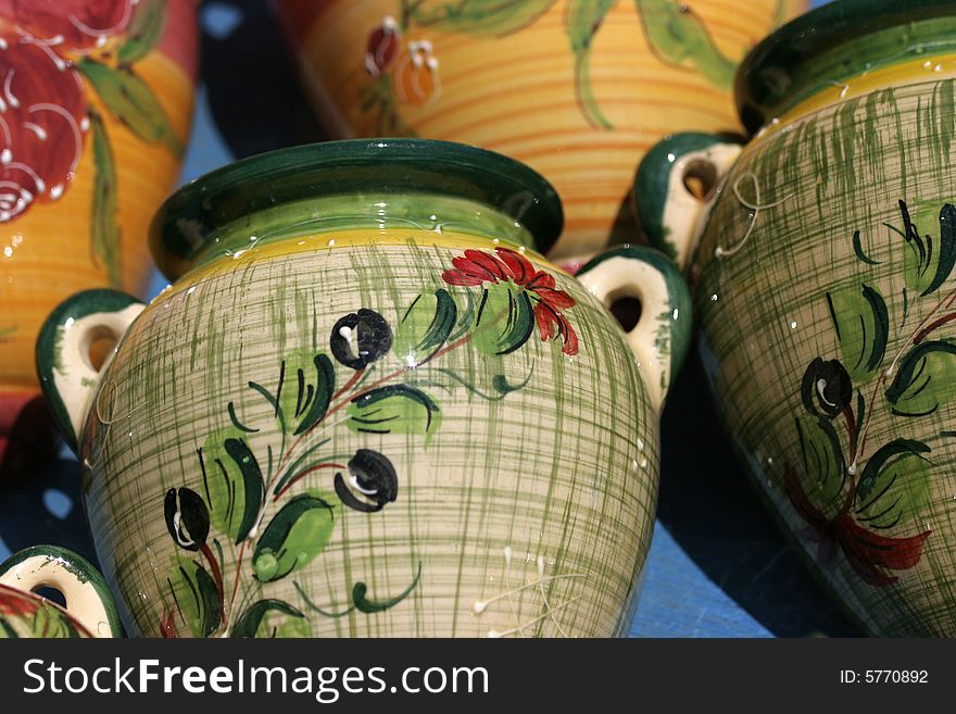 Colourful ceramics on the French Riviera, green olive pottery