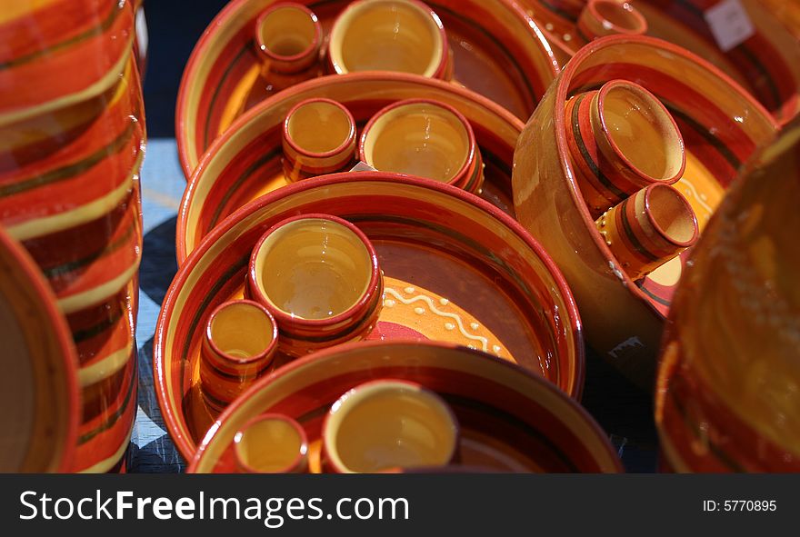 Colourful ceramics on the French Riviera, yellow pottery