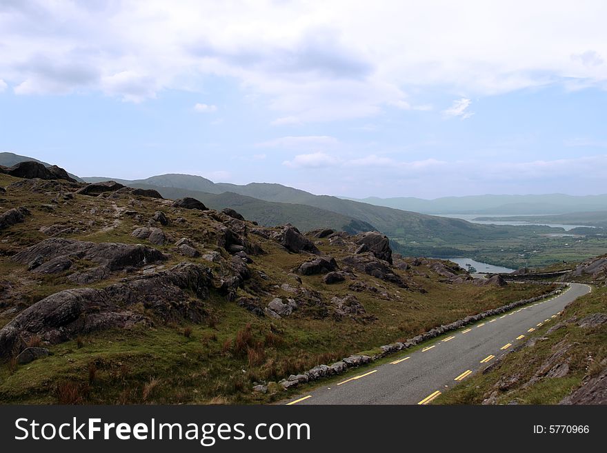 An evenings view of winding roads through the mountains of kerry. An evenings view of winding roads through the mountains of kerry