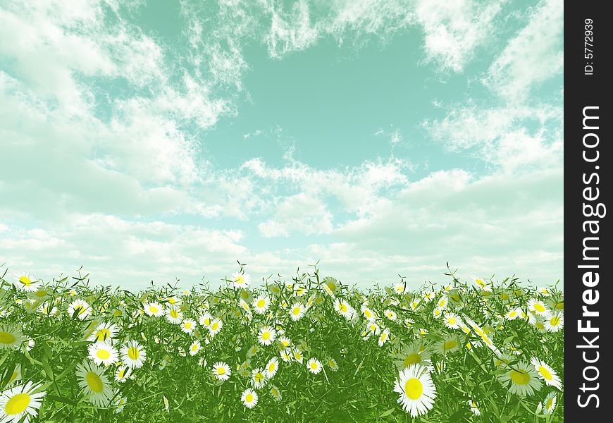 Beautiful field of flowers. 3d image. Beautiful field of flowers. 3d image