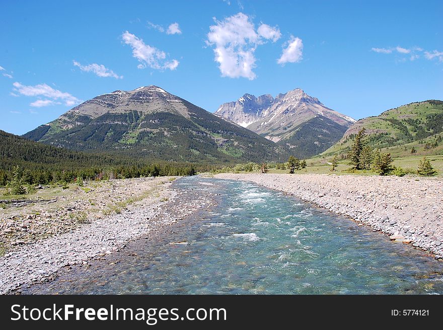 Hillside riverbank in waterton lakes national park, alberta, canada. Hillside riverbank in waterton lakes national park, alberta, canada