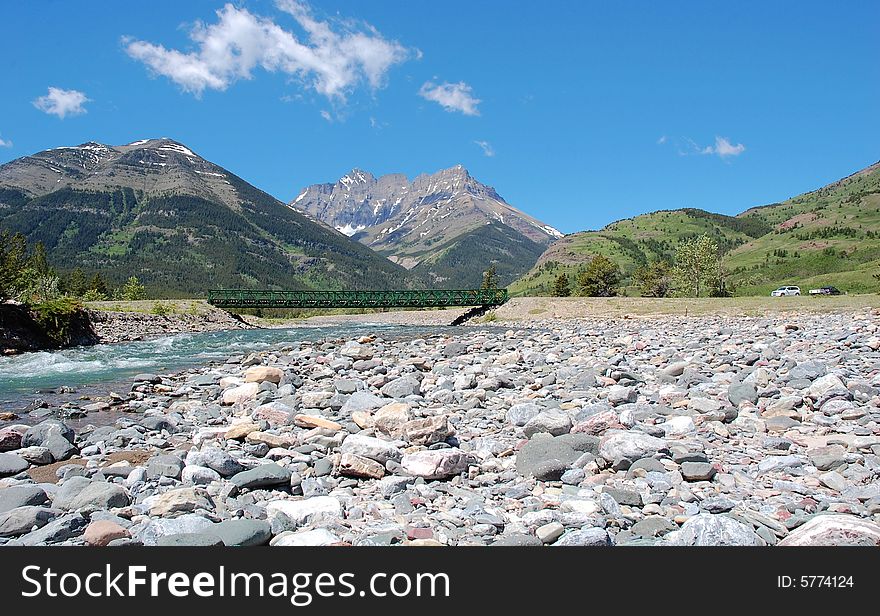 Riverbank and mountains