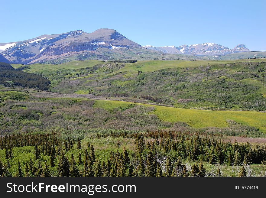 Mountains and hillside grassland in waterton lakes national park, alberta, canada. Mountains and hillside grassland in waterton lakes national park, alberta, canada