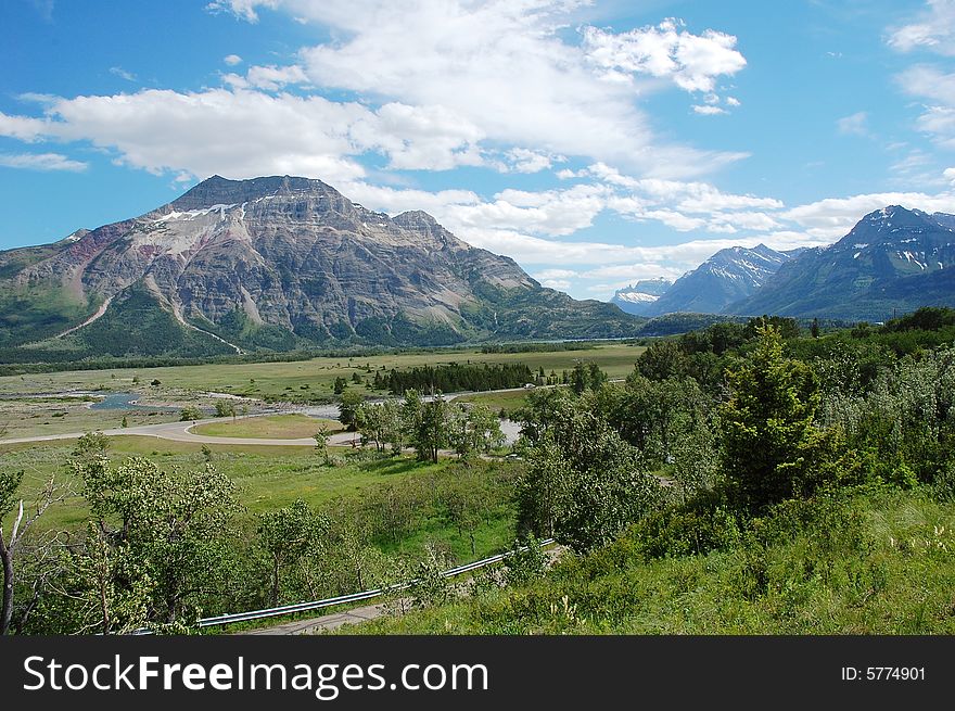 Mountains and meadows in waterton lake national park, canada