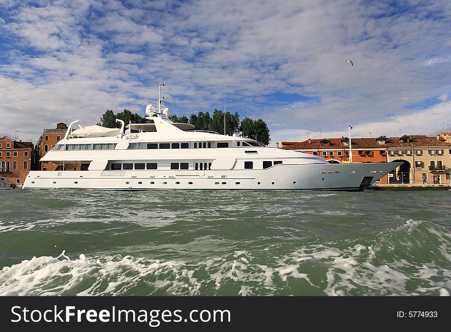 A luxury yacht docked at Venice seaside