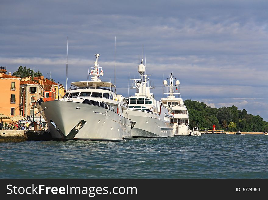 A luxury yacht docked at Venice seaside