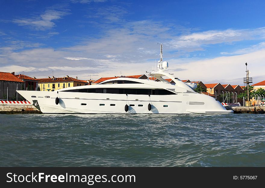 A luxury yacht docked at Venice seaside
