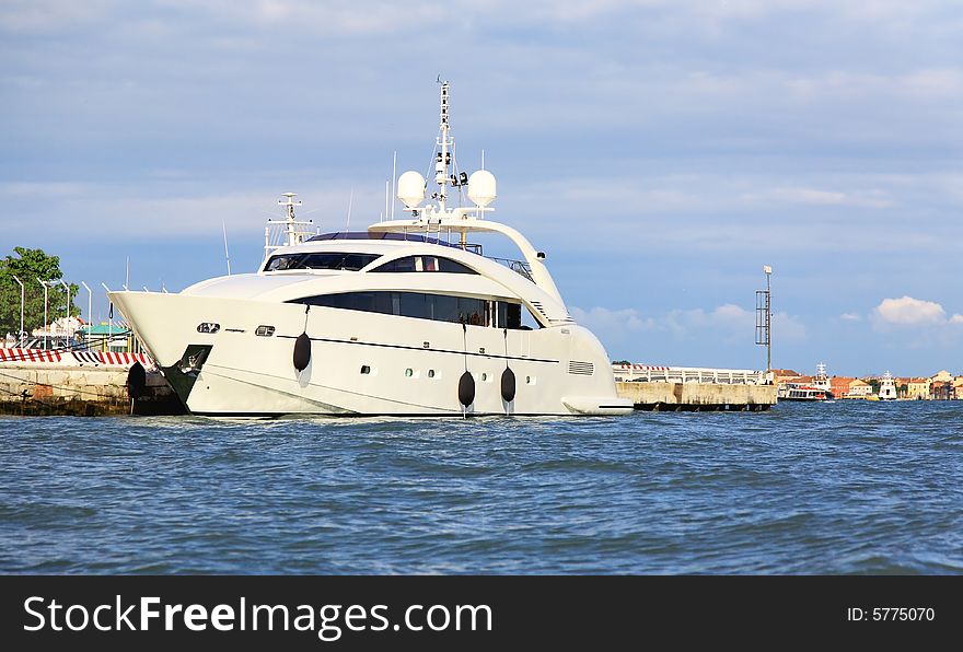 A luxury yacht docked at Venice seaside