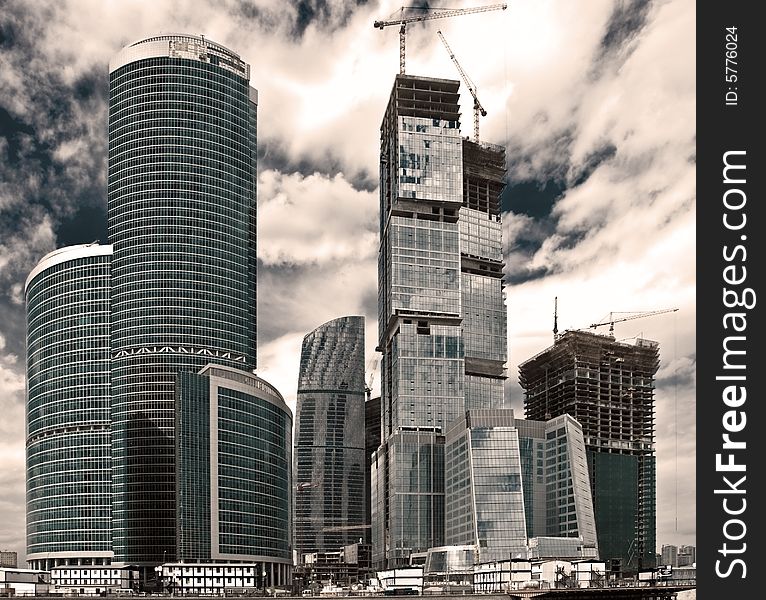 Construction of a skyscraper - big business of a financial building. Construction of a skyscraper - big business of a financial building