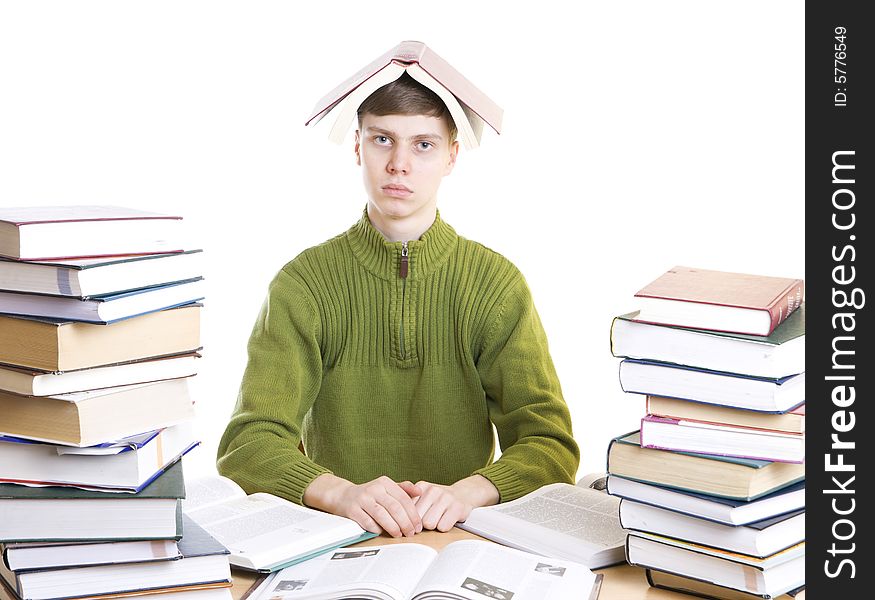 The Young Student With Books Isolated On A White