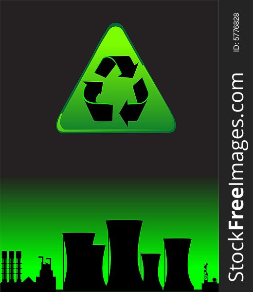 Factory with recycle sign on gradient background