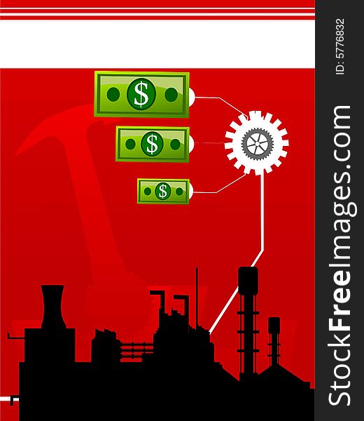 Dollars in factory on abstract background