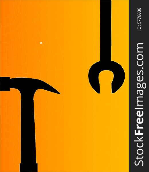 Hammer and wrench on gradient background. Hammer and wrench on gradient background