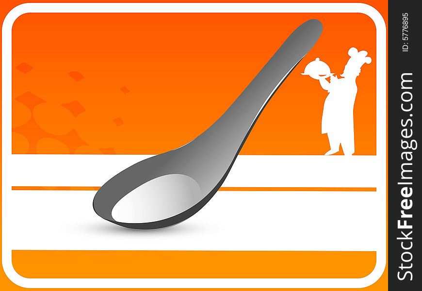 Spoon with chef on striped background. Spoon with chef on striped background