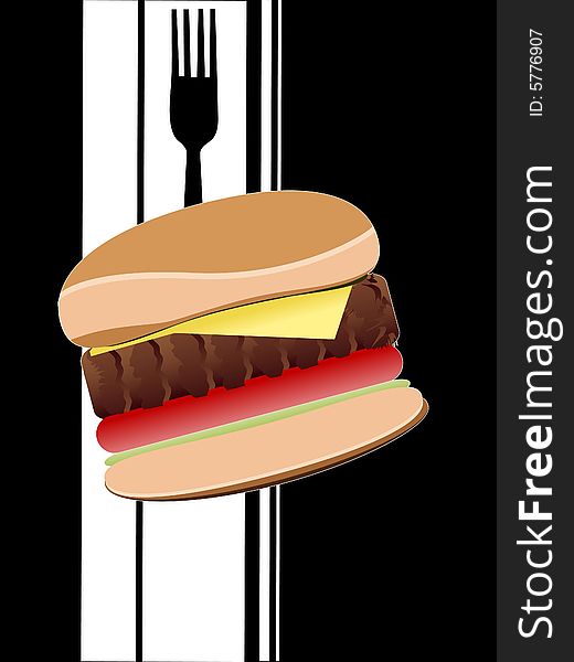 Cheese burger on striped background