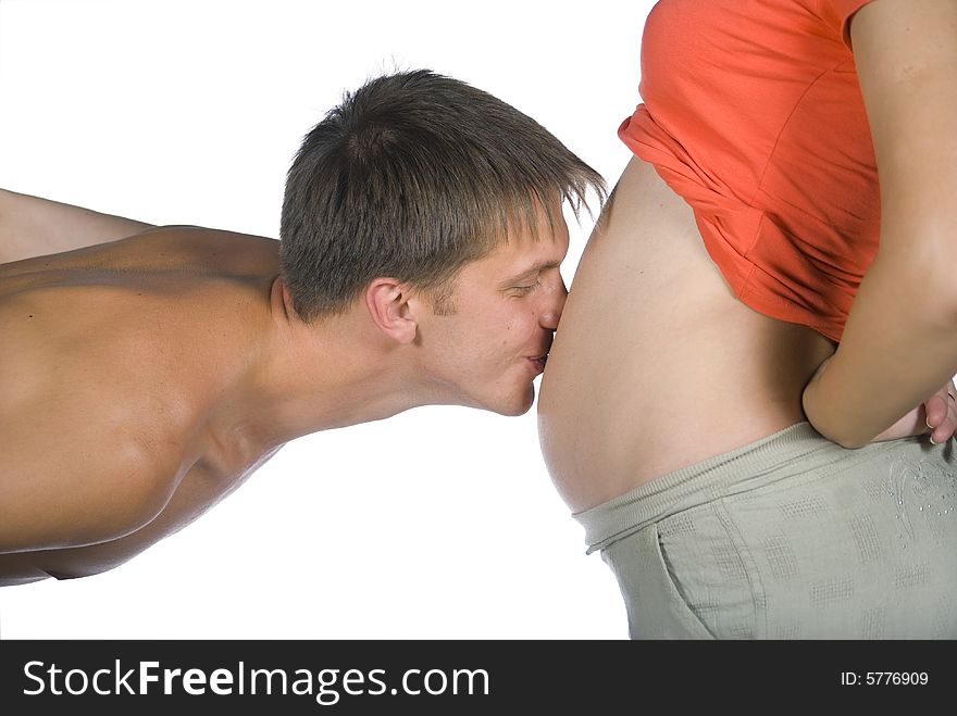 Kissing Man Against White Background