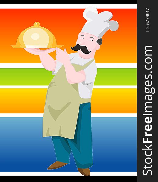 Professional cook on striped background