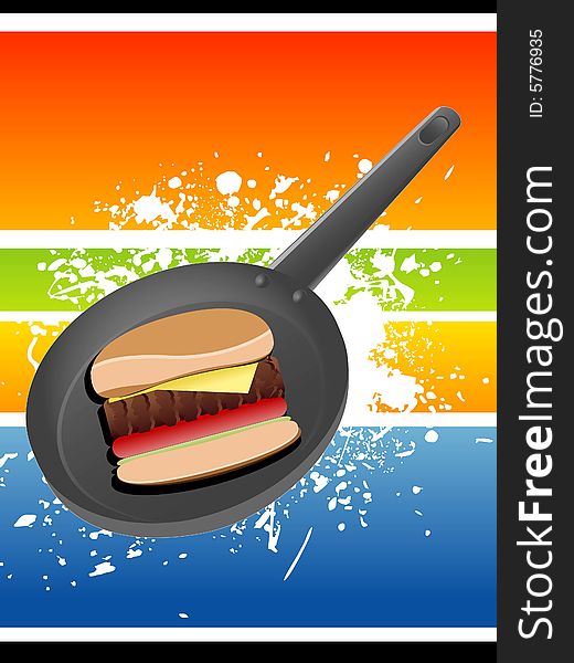 Hamburger in pan on grungy background