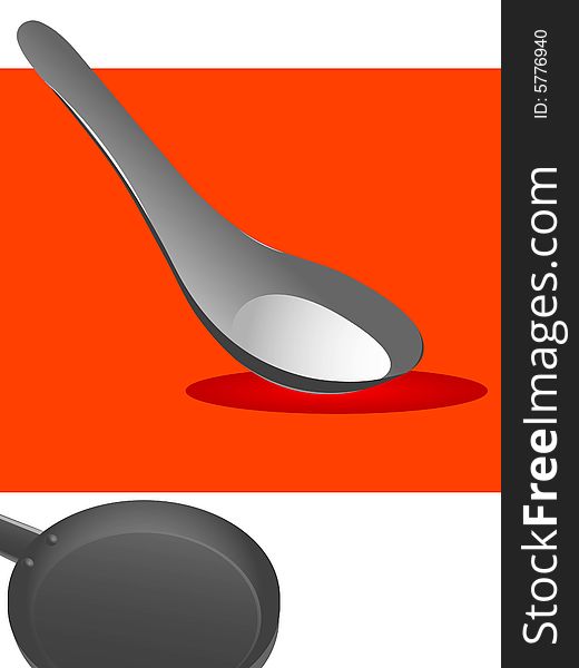 Spoon and pan on abstract background