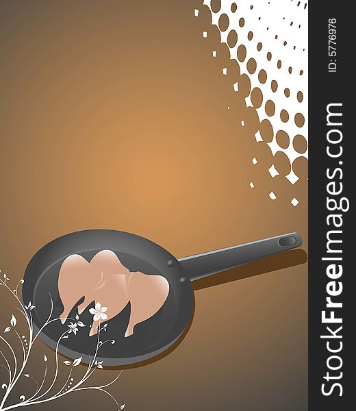 Meat in pan on gradient halftone background