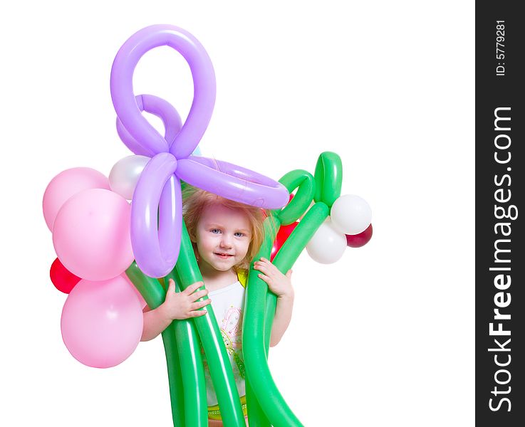 Girl with ballon isolated on white