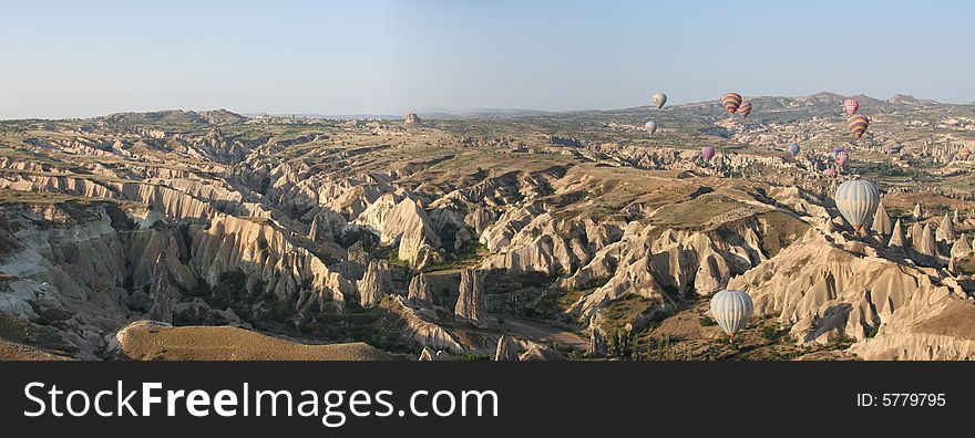 Hot air balloons over cappadocia at sunrise