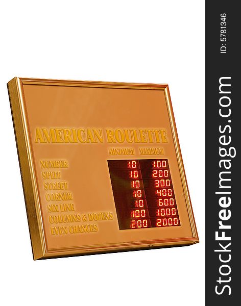 Casino indicator board on white background