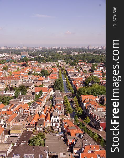 Overlook over Delft seen from the tower of the new church. Overlook over Delft seen from the tower of the new church