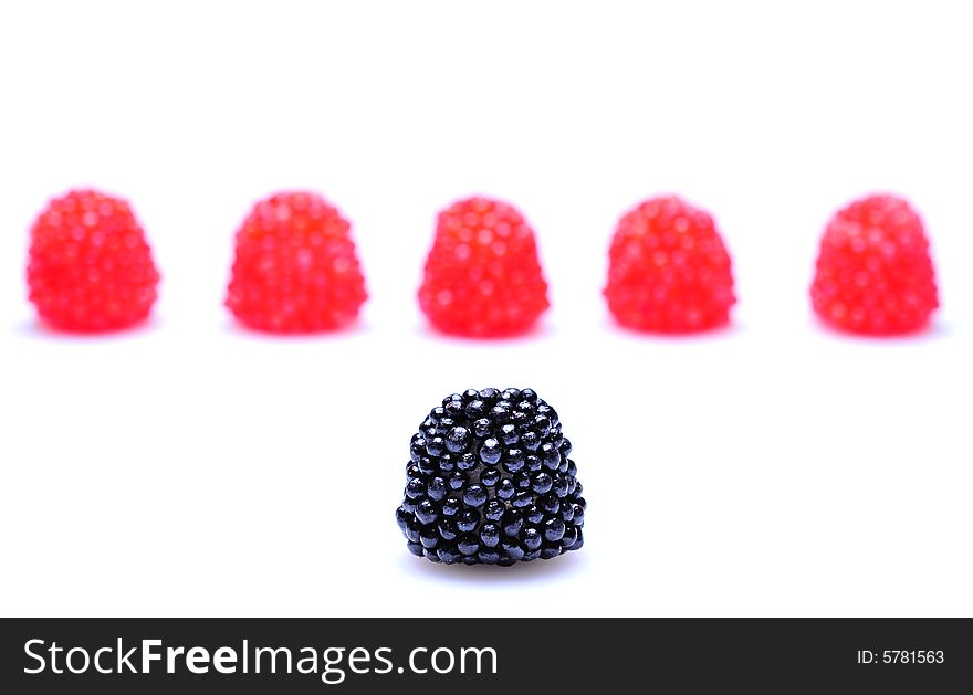 Colored candy on white background