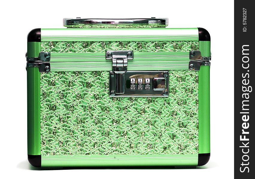 Green safe box with padlock