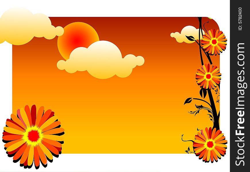 Flower And Clouds With Sun