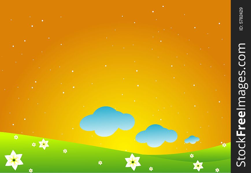 Clouds and stars on gradient background