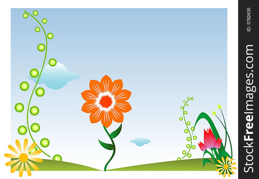 Flower plants with clouds on gradient background