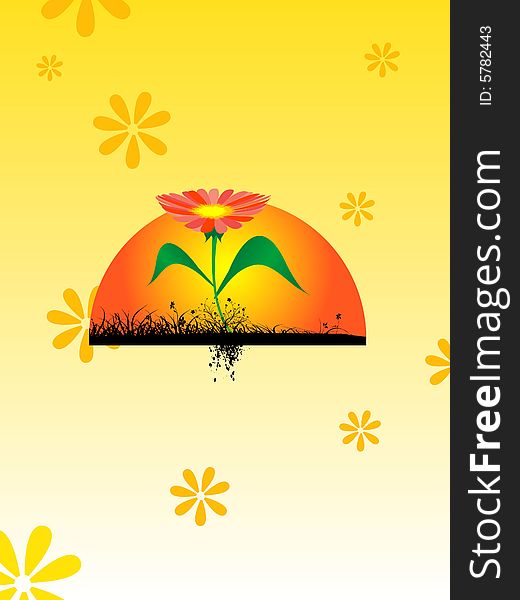 Flower with rising sun on gradient background