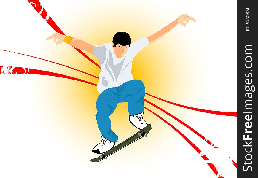 Jumping skater on swirly background