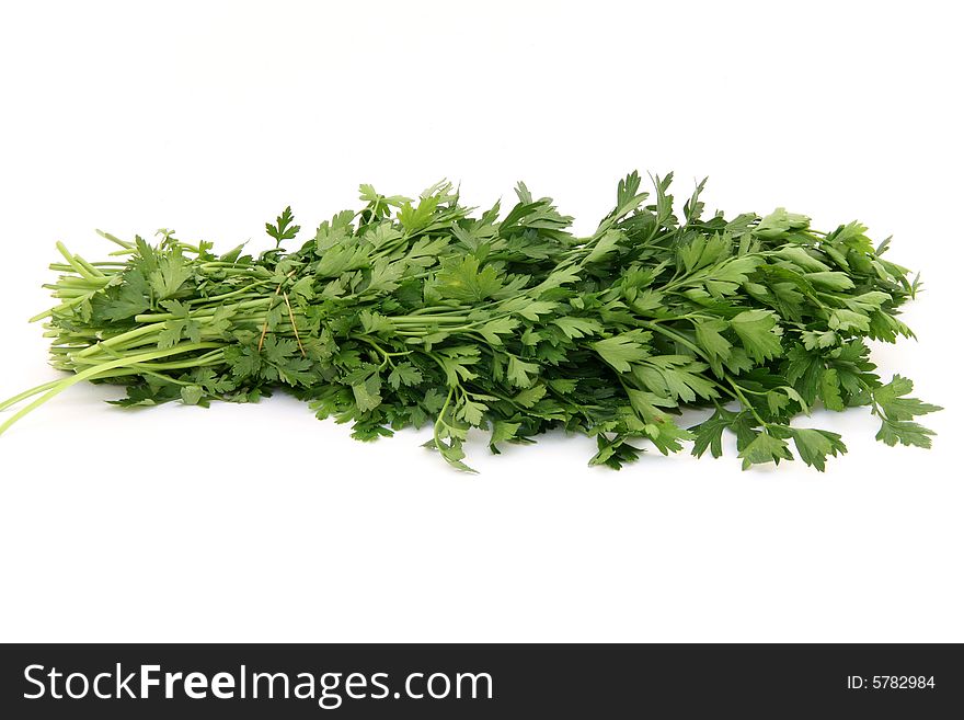 Bouquet of fresh parsley isolated on white background