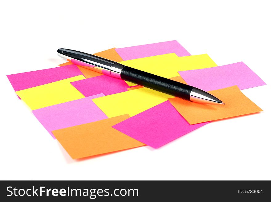 Empty post-it  and pen isolated on white