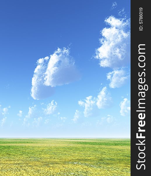 Beautiful summer landscape. 3d image. Beautiful summer landscape. 3d image