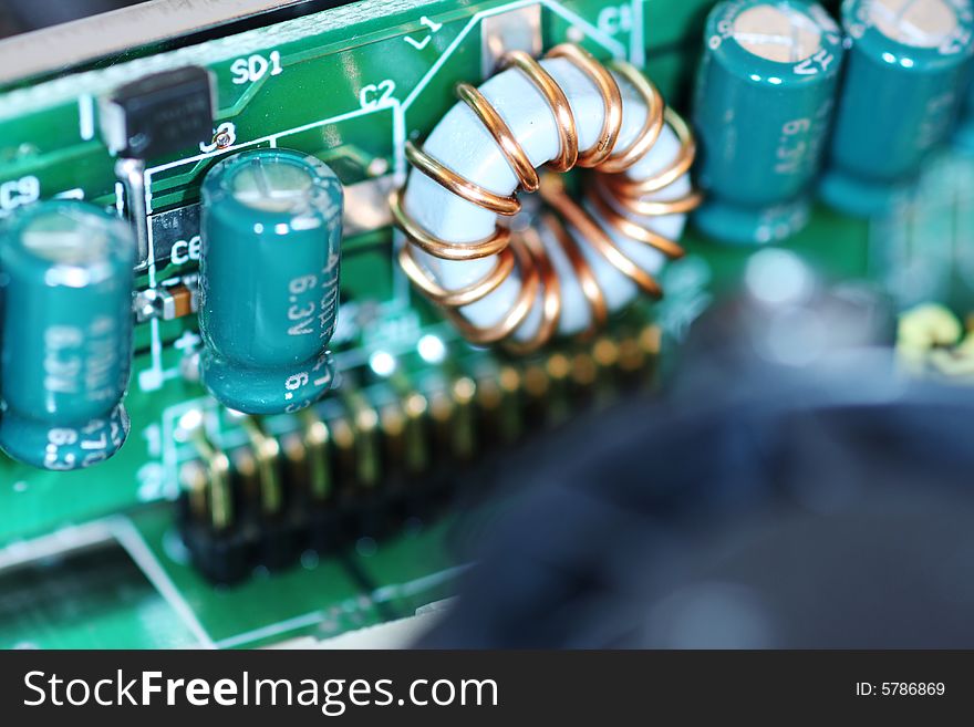 Close up viewof a computer circuit board. Close up viewof a computer circuit board