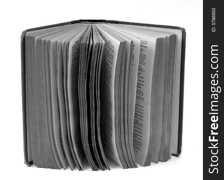 Black & white old book isolated on white background