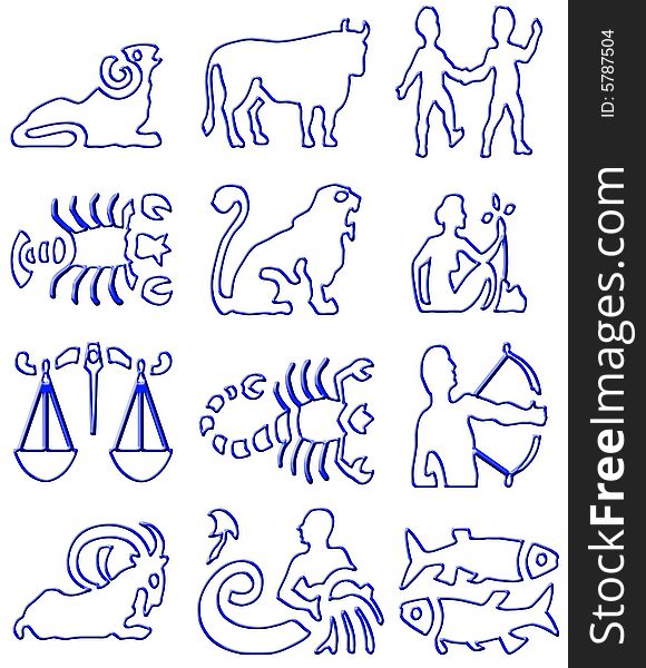 Dark blue illustration of the zodiac signs collection