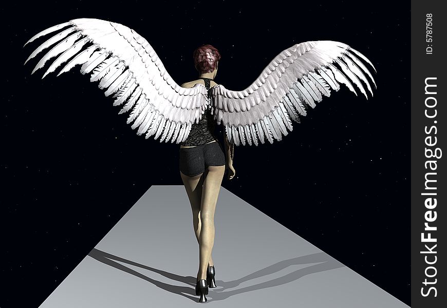 The girl angel. On podium. illustration; 3D