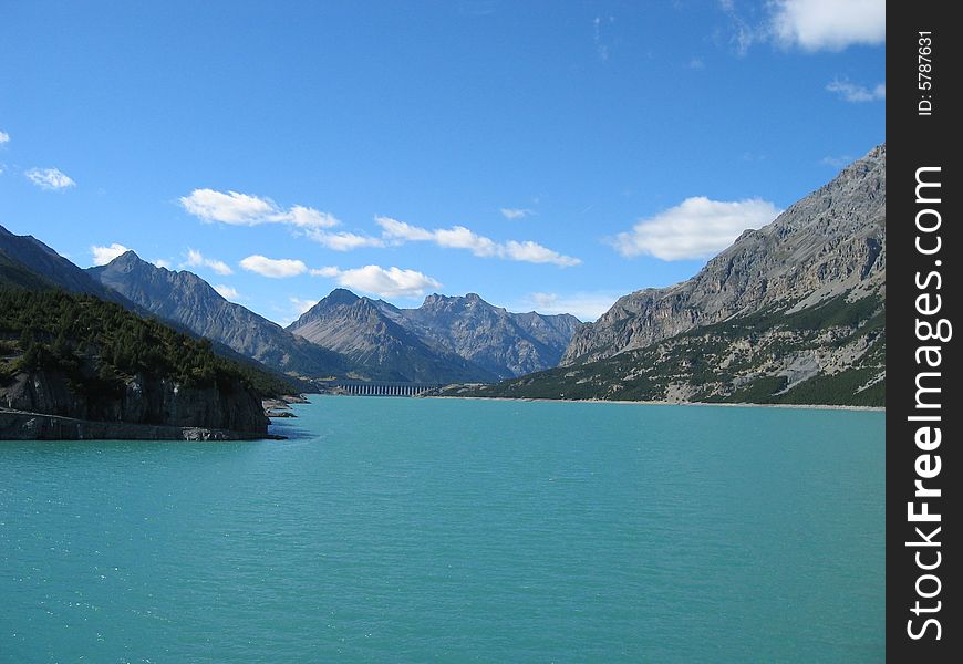 An artificial lake in veltellina, italy, sondrio